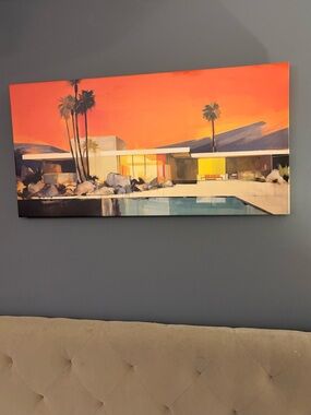 Palm Springs Sunset at Mid-Century Modern Home with Pool - Wall Art Canvas